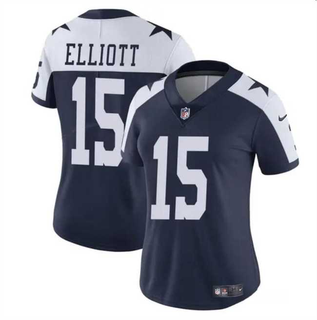 Women%27s Dallas Cowboys #15 Ezekiel Elliott Navy White Vapor Thanksgiving Limited Football Stitched Jersey Dzhi->women nfl jersey->Women Jersey